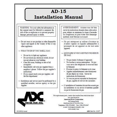 AD15 INSTALL / OPERATOR'S MANUAL